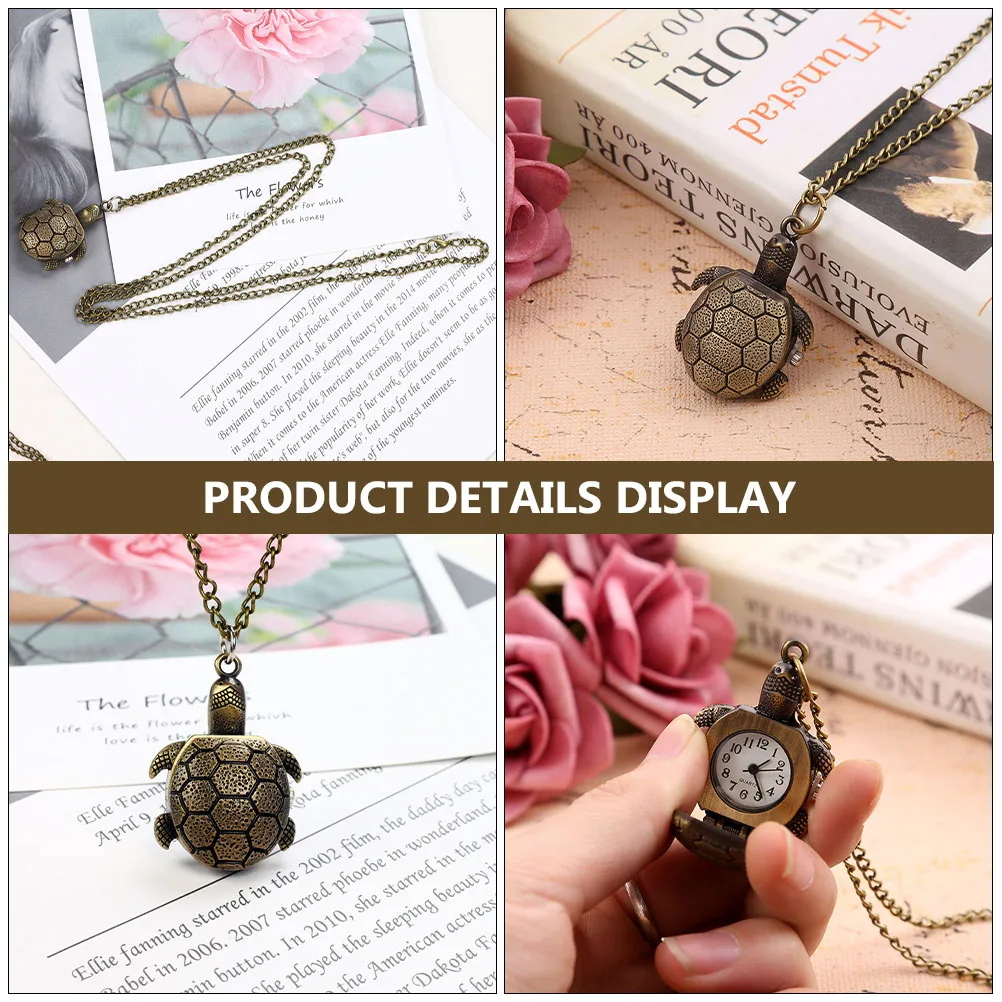 

1pc Quartz Pocket Watch Vintage Fashion Chain Retro Turtle Pattern Classic Watches Nurse Coffee Alloy Material Durable