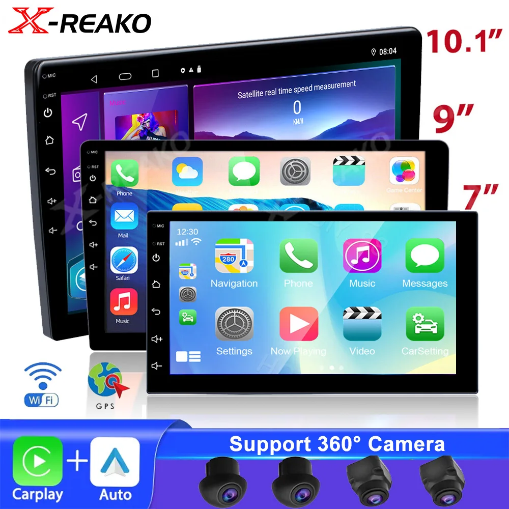 

X-REAKO 2 Din Universal Android Car Radio Multimedia Player 7/9/10'' Rotating Screen GPS Audio Support 360 Camera Carplay Stereo