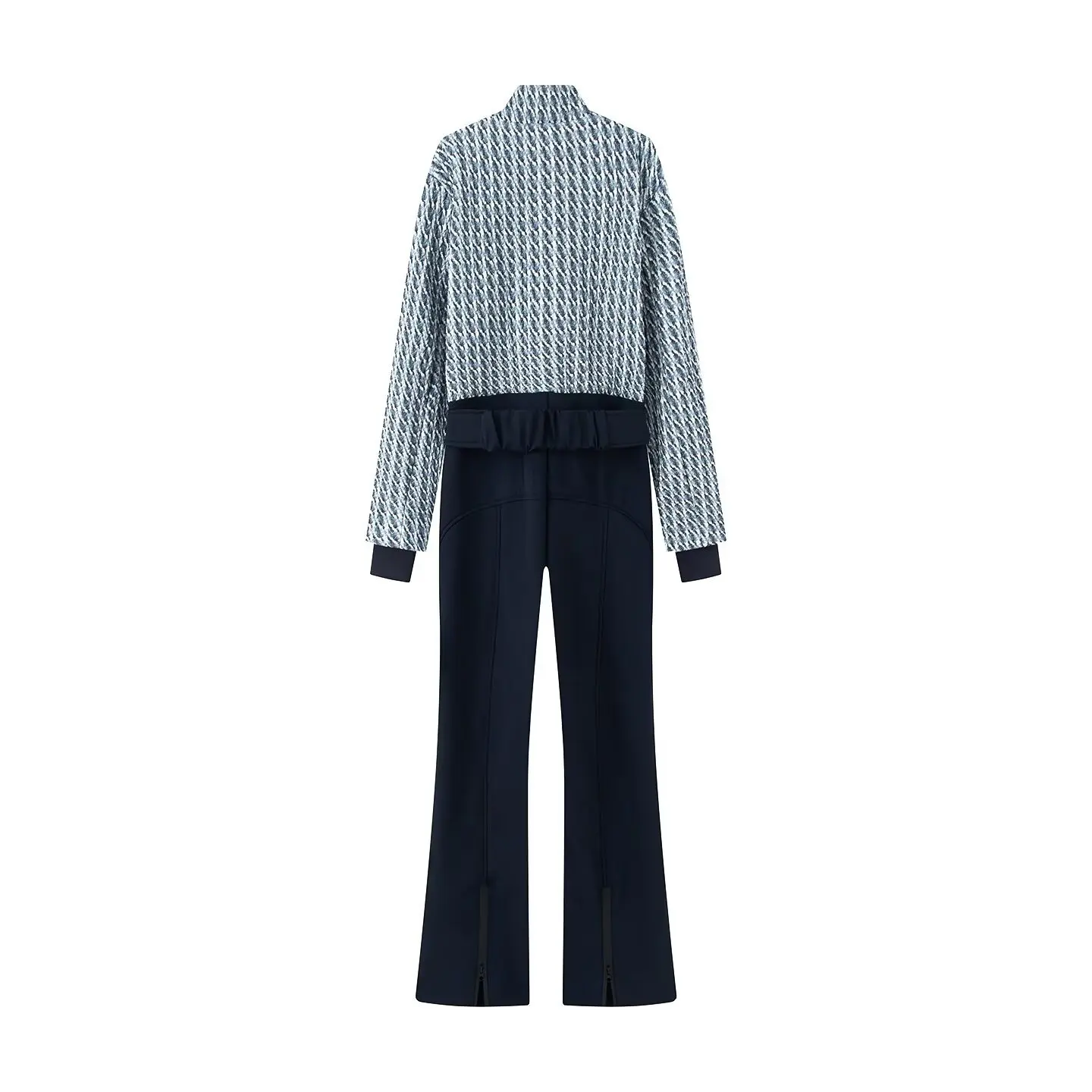 Women's Fashion Quilted Embroidered Patchwork Belt Ski Cotton Jumpsuit Women's Zip-Up Jumpsuit Wide Belt Stand Collar Charm 9QL3