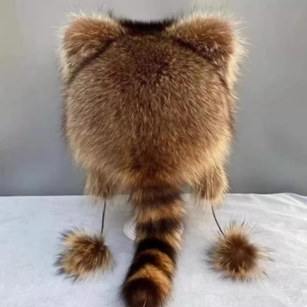 

Шапка с хвостом енота для родителей и детей, толстые теплые уши, холодостойкая подкладка для шлема, модный дизайн, утолщенный материал, ветрозащитная шапка