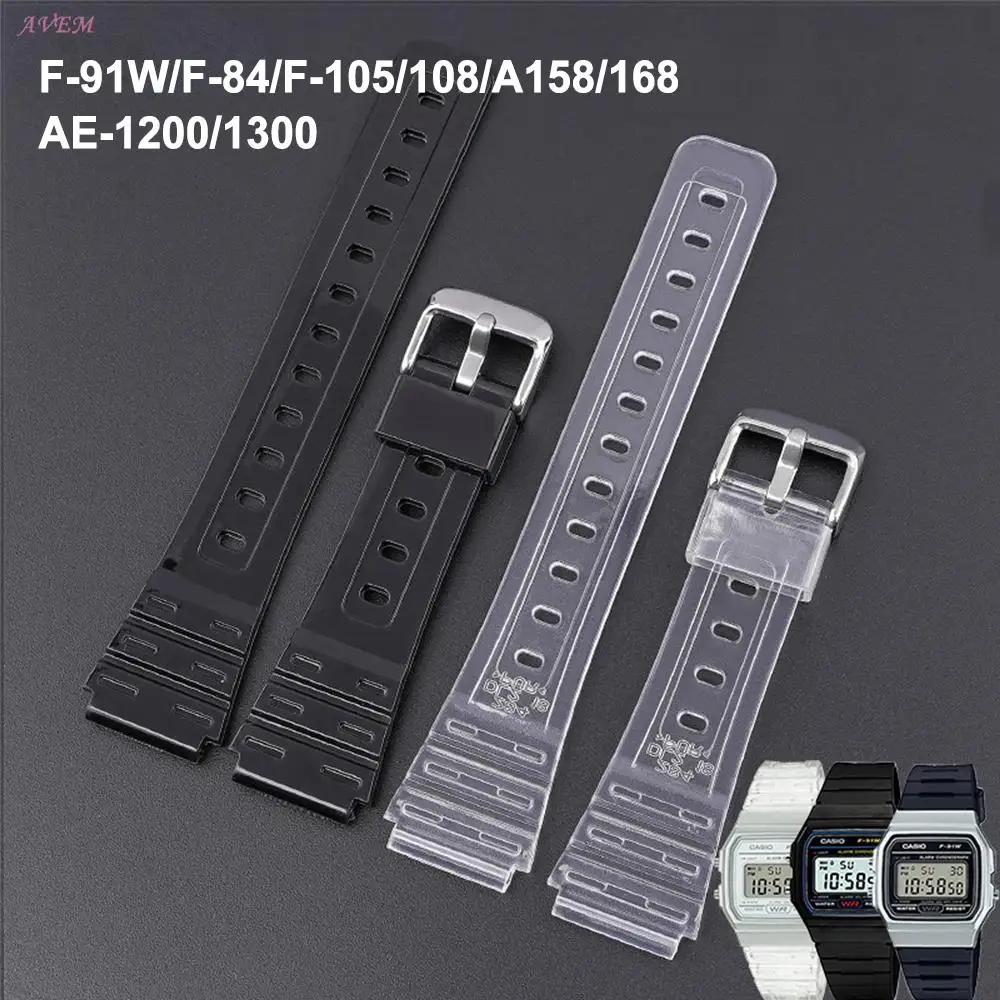 18mm Watch Strap For Casio  F-91w/f84/f105/108/a158/168 Ae-1200/1300 Transparent Colorful Silicone Tpu Band Bracelet Accessories