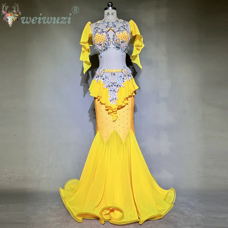 Belly Dance Performance Suit for Women Senior AB Stones Bra+slim Long Skirt Customized Adult Oriental Dance Competition Costumes
