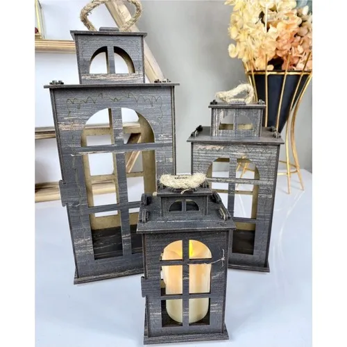 Muya Hause Laser Cut Holz Laterne 3'lü