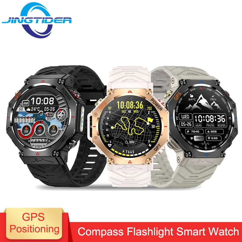 

GPS Positioning Smart Watch KC91 Rugged Outdoor Flashlight 1.39" HD Screen GPT 3ATM Waterproof Bluetooth Call AI Watch Face