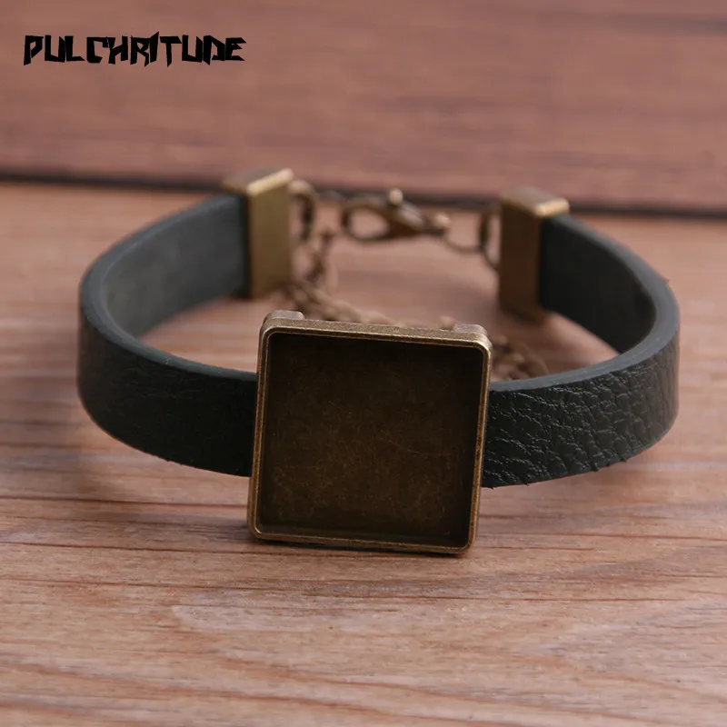 1pcs PU Bangles Base Setting Cuff Blank Trays Brazel Fit 20mm Glass Cameo Dome Square Cabochon DIY Bracelet Jewelry Making P6714