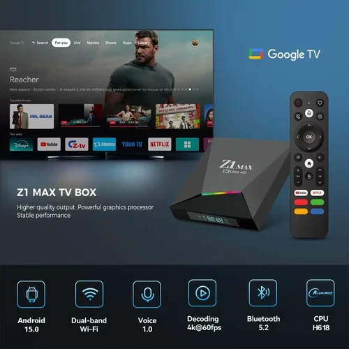 Imagen 2 del producto Z1 Max TV Box Android 15 iptv Allwinner H618 Quad Core 4G 5G WiFi Dual HD 8K 4K reproductor multimedia BT 5,0 compatible con caja de TV remota por voz