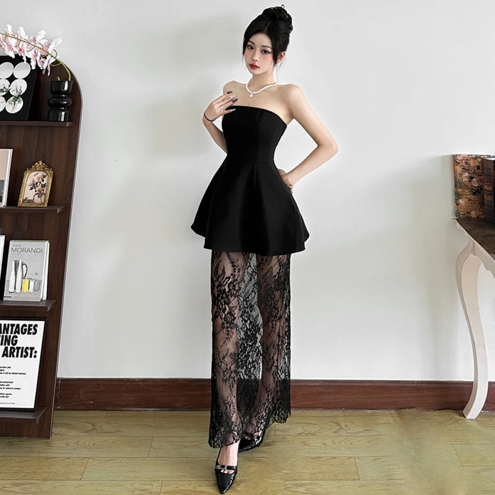 SylCue เซ็กซี่แฟชั่นชุดราตรีผู้หญิงปิดไหล่ Backless ตาข่าย Patchwork Hem Midnight จัดเลี้ยง Elegant ยาว Bodycon