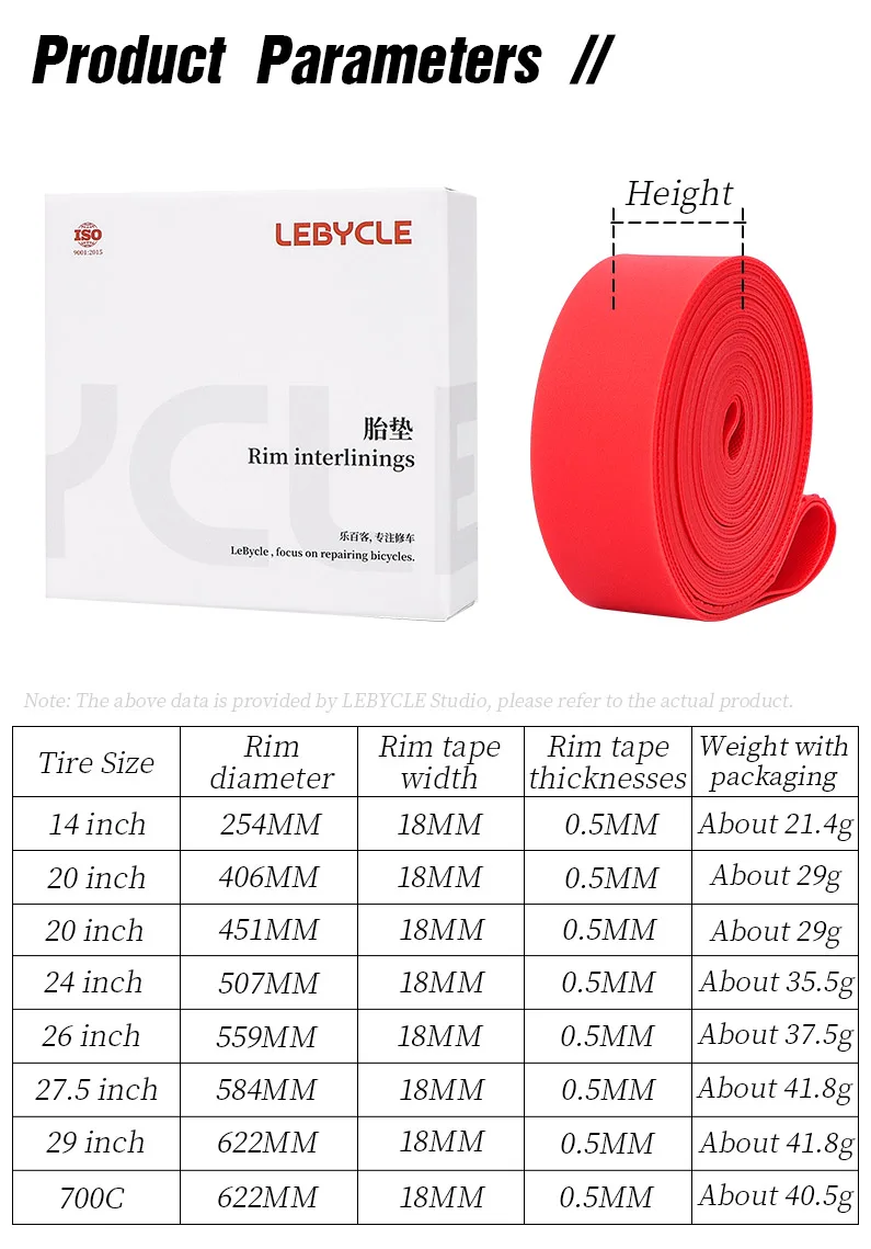 LEBYCLE Fahrrad-Schlauchreifen, pannensicher, PVC-Felgenband, Premium-Pannenschutzband für 24, 26, 27,5, 29 Zoll und 700c – Detail 2