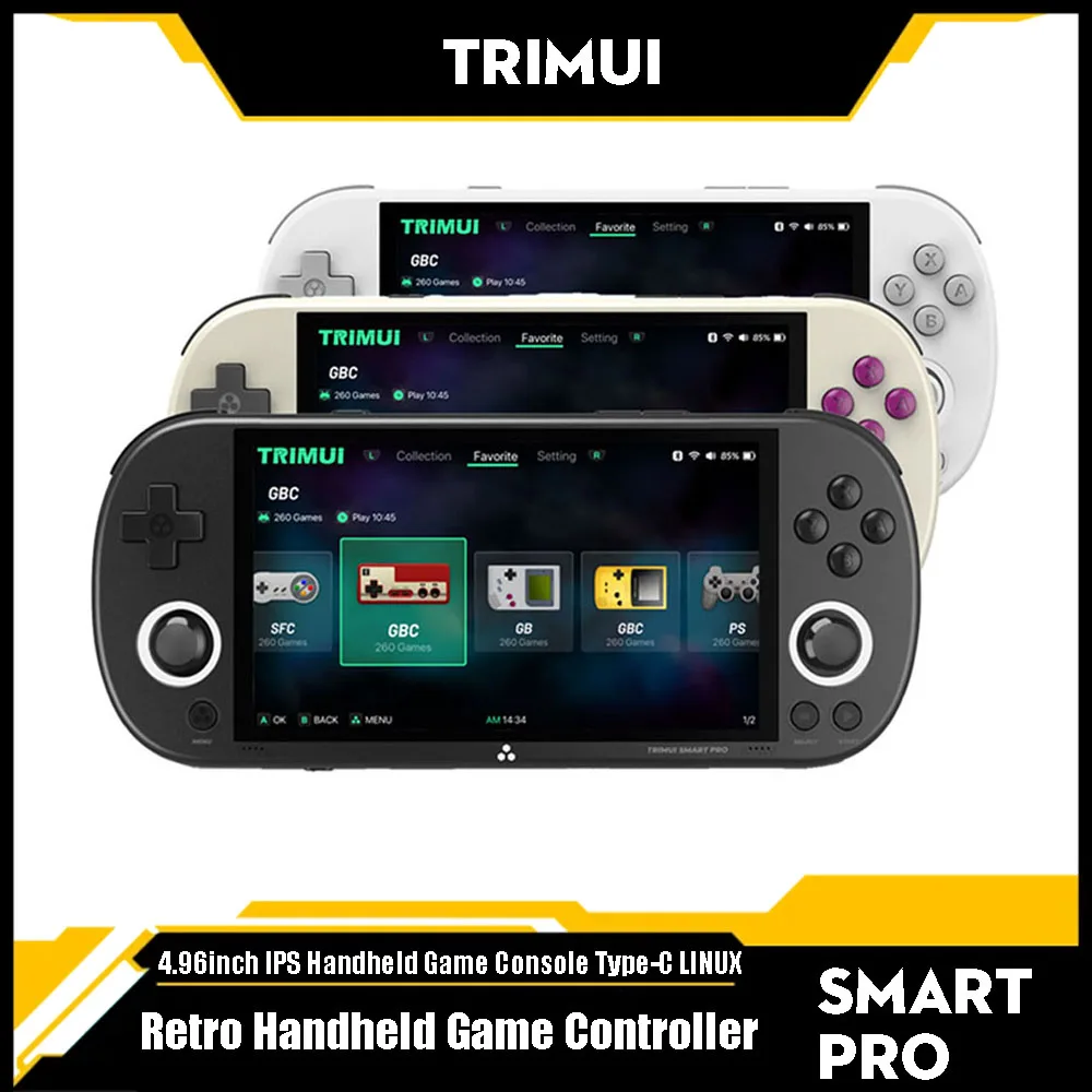 Trimui Smart Pro Portable Retro Arcade Game Console 4.96inch IPS Handheld Game Console Type-C LINUX HD Screen Smart Video Player