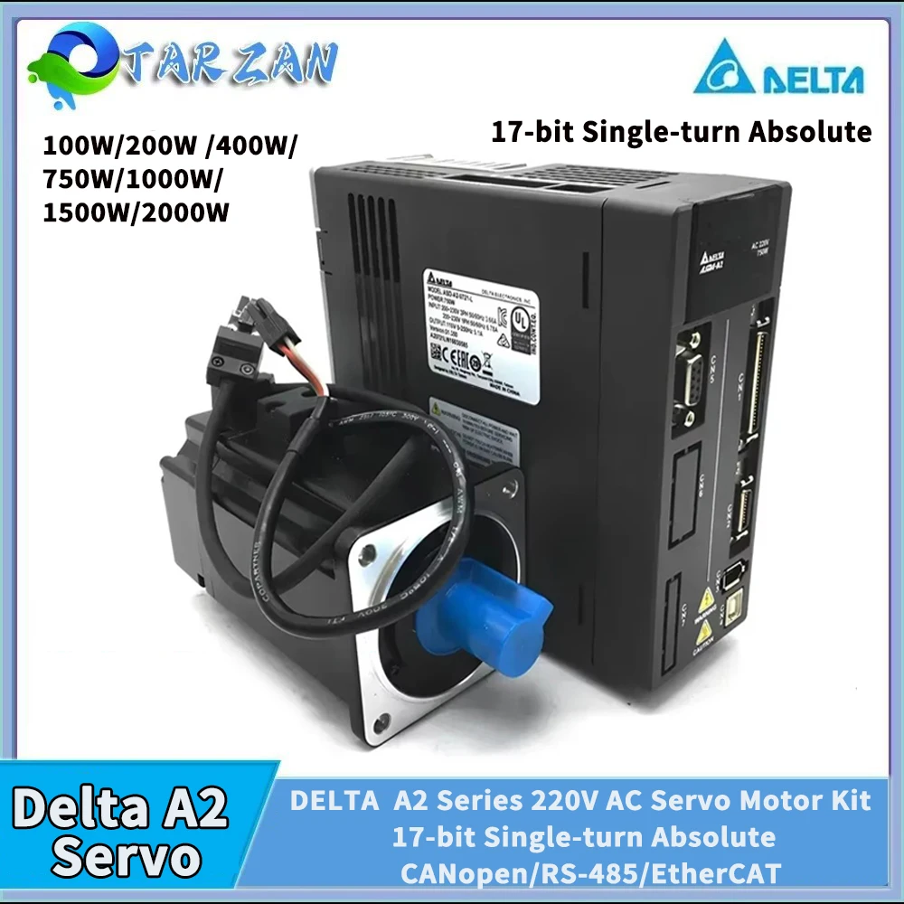 

A2 Delta Servo Motor Driver Kit AC 220V 3000rpm 17-bit Absolute 100W-2KW CANopen/RS-485/EtherCAT ASD-A2-0721-L+ECMA-CA0807RS