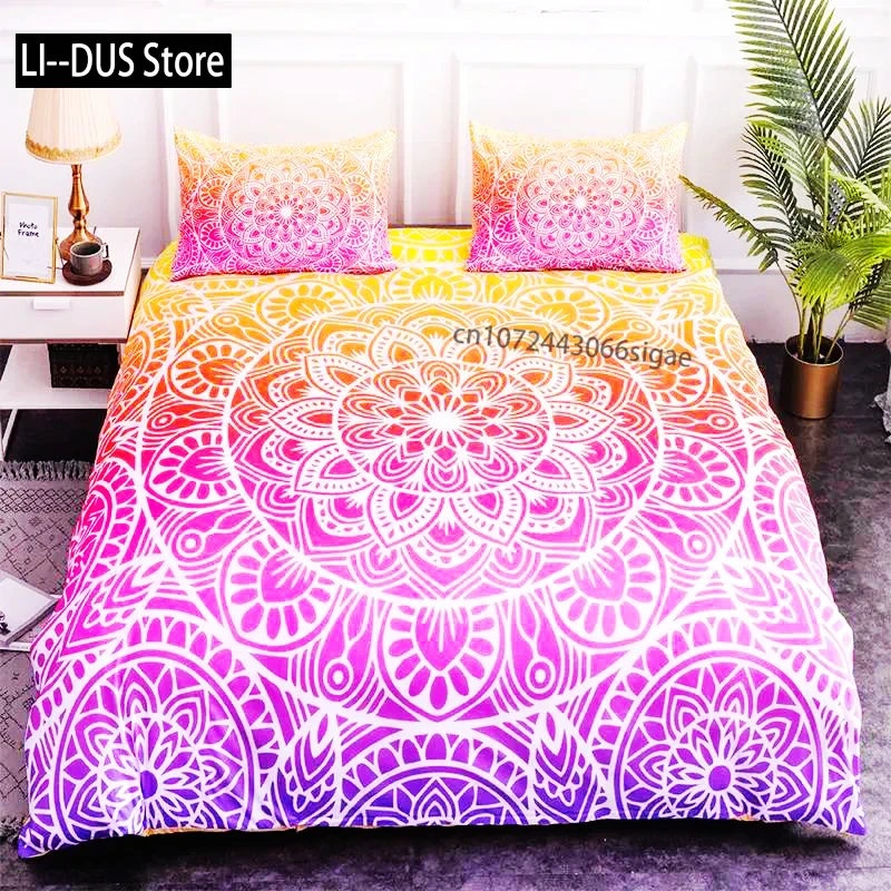 

Colorful Mandala Duvet Cover Set Bohemian Style Pastel Toned Abstract Flower Design Print Bedding Set Quilt Cover Pillow Covers