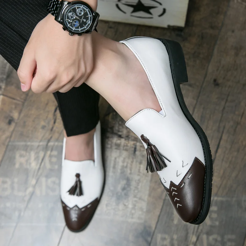 BIG SIZE New Fashion leather shoes leather brogue lace up dress wedding office men formal shoes contatenate two colors