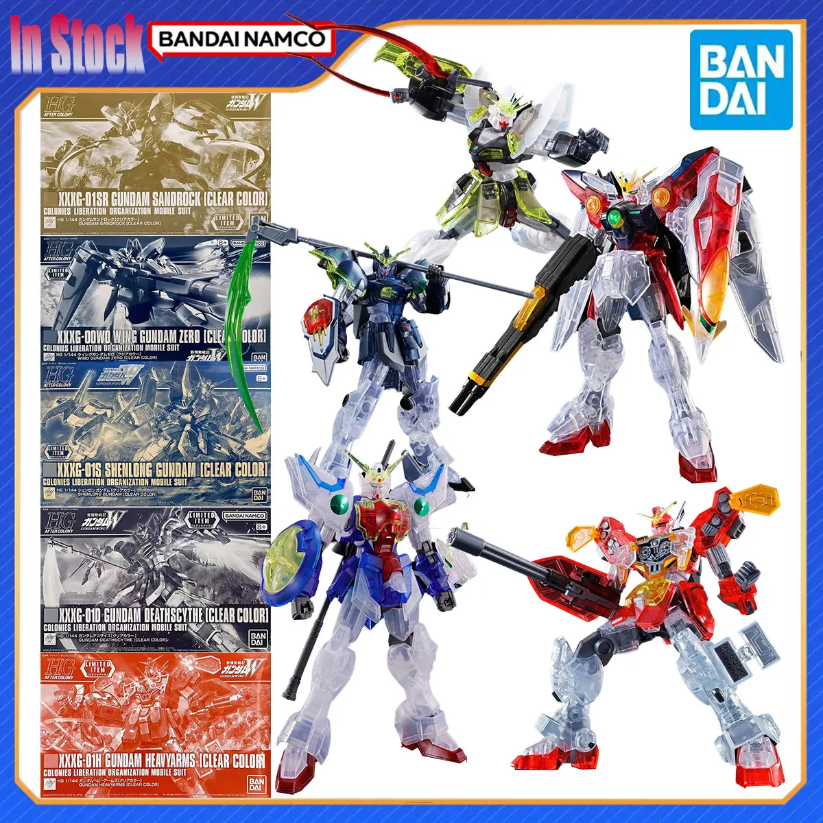 本物のバンダイオリジナル HG ウィングゼロクリアカラーシェンロンデスサイトヘビーアームズサンドロックアクションフィギュアモデルキット子供のためのギフト