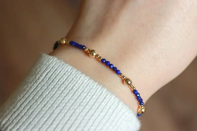 Lapis Lazuli Bracelet, Women's gemstone Crystal beaded bracelet, Lapis Lazuli jewelry