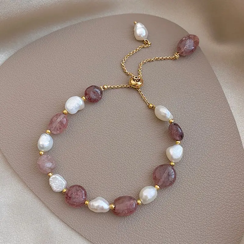 Besten Verkaufen Natürliche Barock Süßwasser Perle & Erdbeere Quarz 14K Gold Gefüllt Weiblichen Charme Armband Schmuck Für Frauen Geschenke – Detail 2