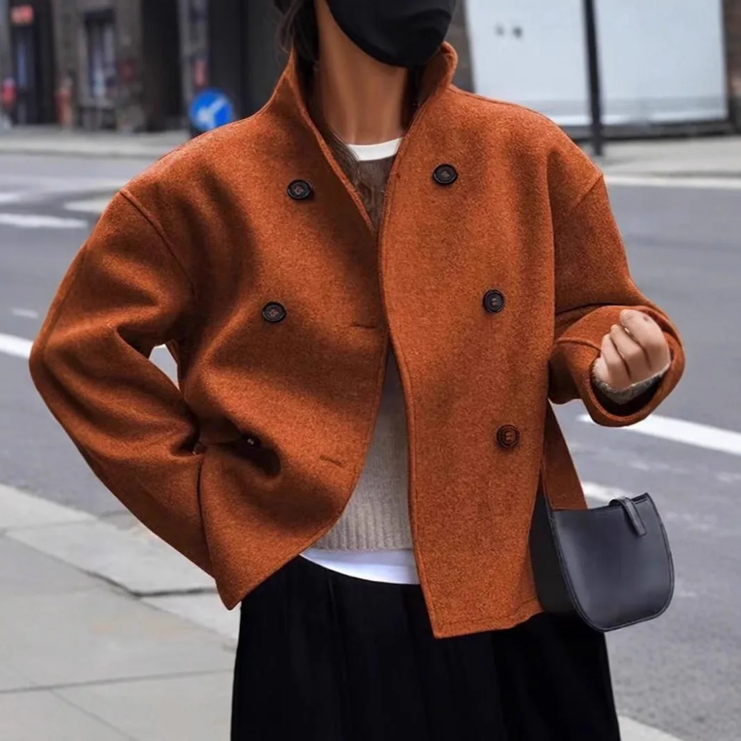2026 New Women Loose Double Breasted Wool Coat Fashion Outerwear