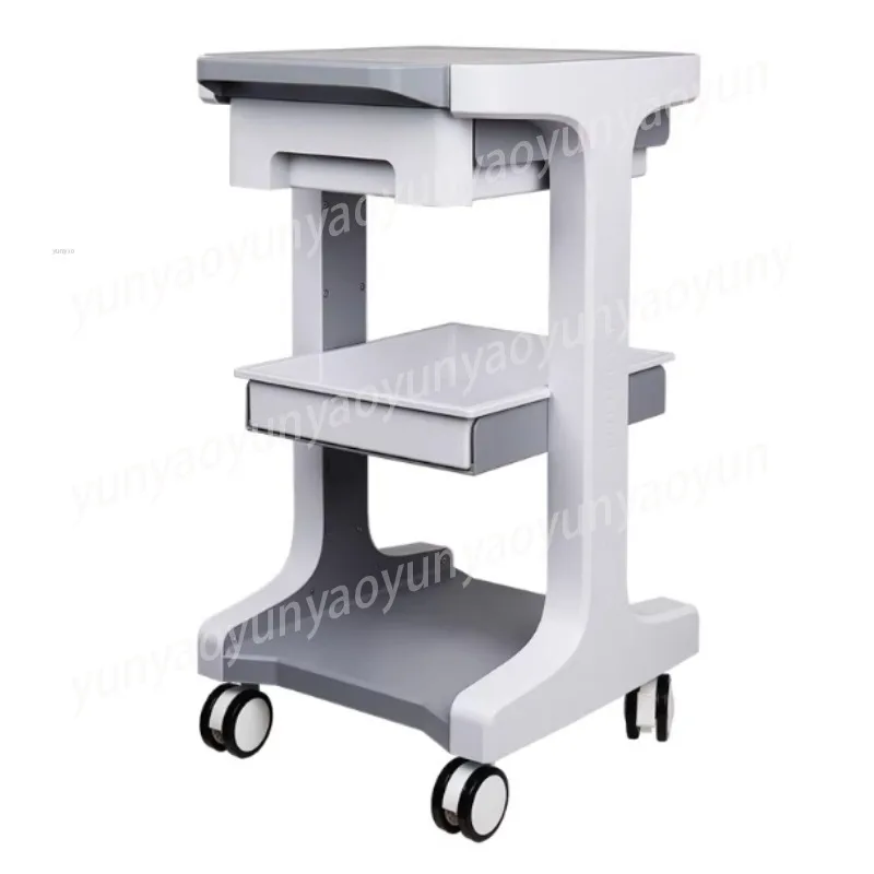 Medical Beauty Instrument Trolley, Salon Rolling Cart with Single Drawer, White Gray Mobile Storage Rack