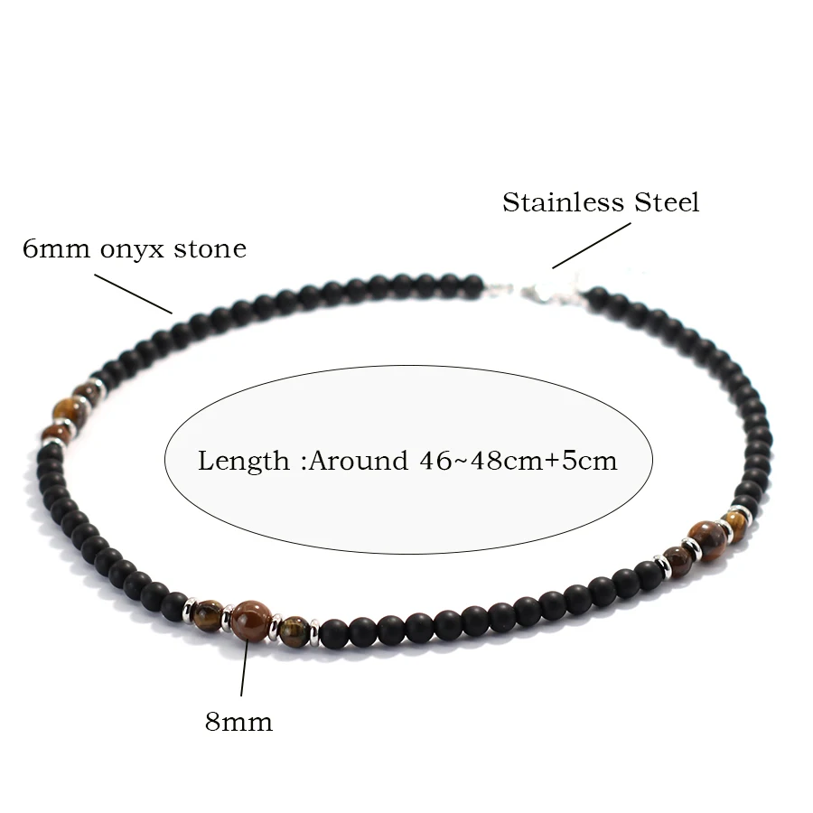 New Handmade Healing Stone Necklace Men 6mm Onyx Beads Healing Short Collar Outdoor Cool Biker Neck Accessories Boyfriend Gift