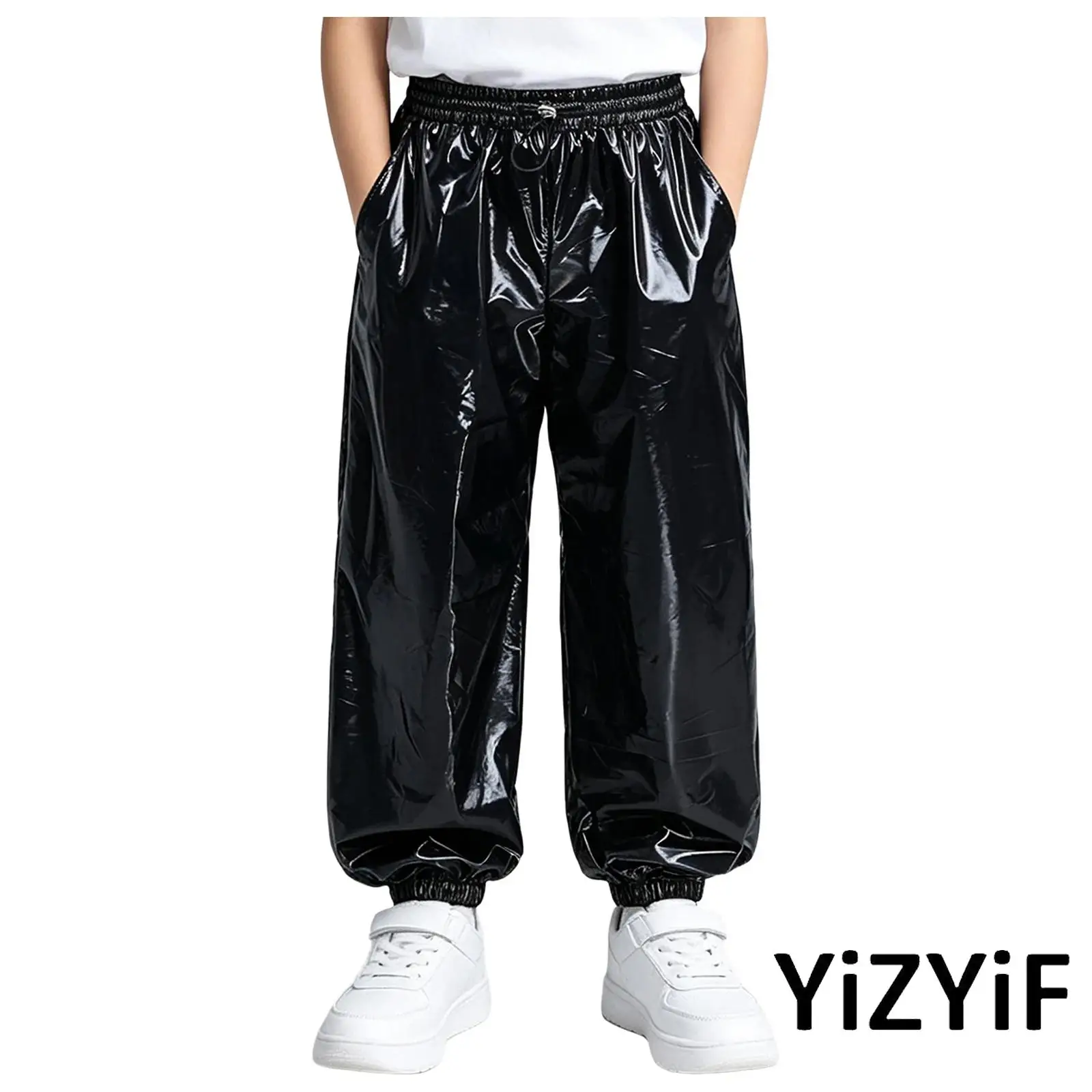 Boys Water Resistant Jogger Pants Elastic Drawstring Waistband Trouser with Pockets for Kids Outdoor Workout Dance Practice