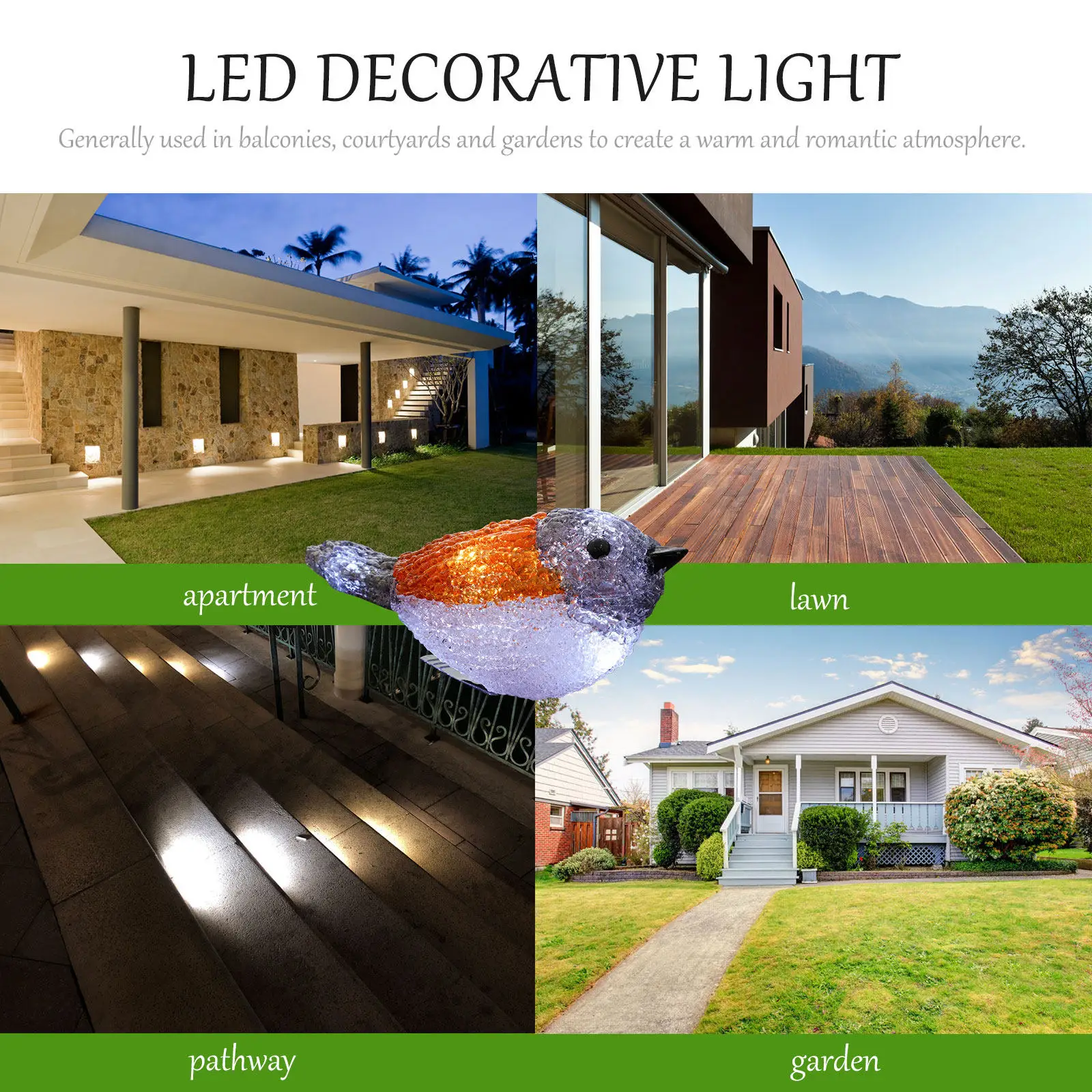 

LED Bird String Lights Robin Shaped Lamp for Garden Balcony Decor Outdoor Solar Powered Warm Lighting Decoration Festive Light