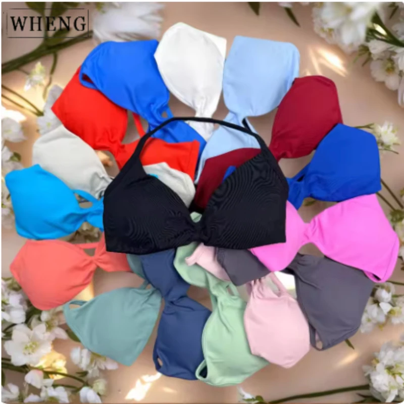 

WHENG V-Neck Lace-Up Bra Women's Low Support Pleated Halter Sports Bra Sexy Gym Crop Top Padded Seamless Workout Yoga Vest