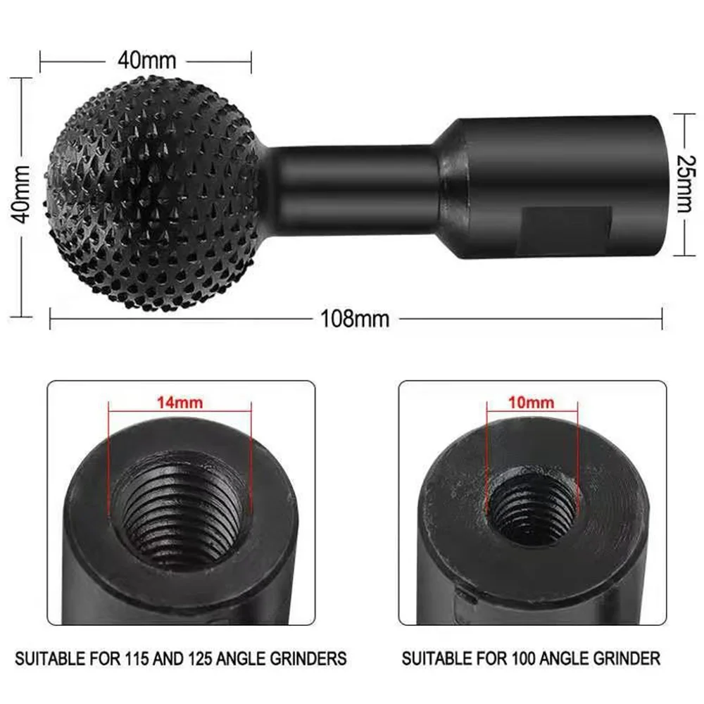 Carving Tool Spherical Spindles Shaped Wood Gouge 10/14mm Ball Gouge Power Carving Attachment for Angle Grinder Wooden Groove