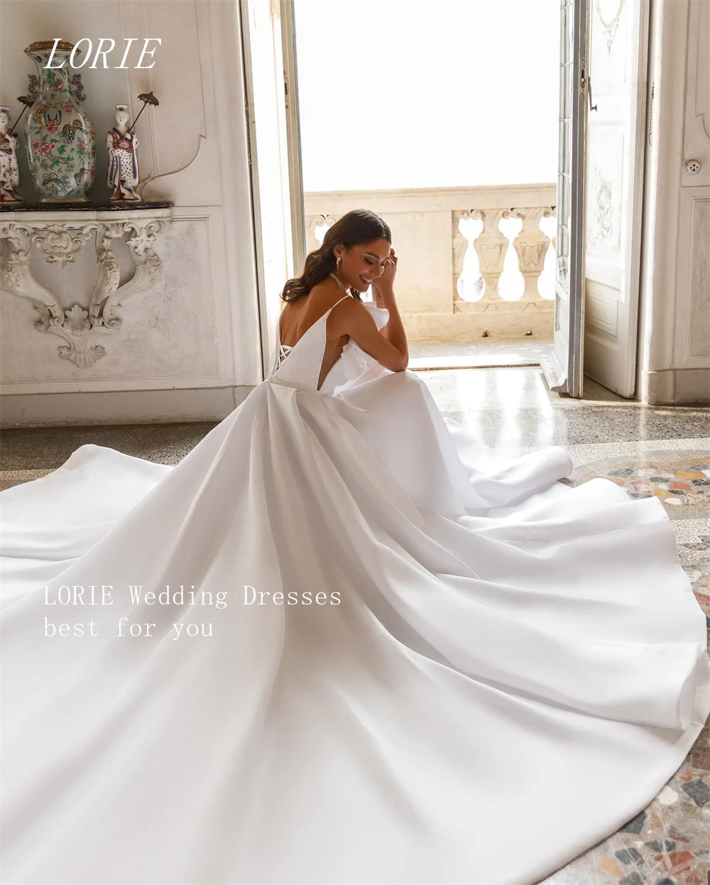 LORIE-vestido de novia de lujo con cordones, línea A, cuello en V, vestidos de novia de limo lateral, personalizado, 2026