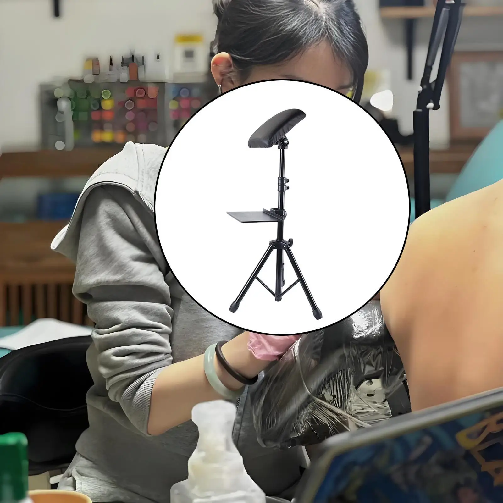 

Professional Tattoo Armrest Stand Stable Iron Holder with Tray Adjustable Height for Studio Salon Home