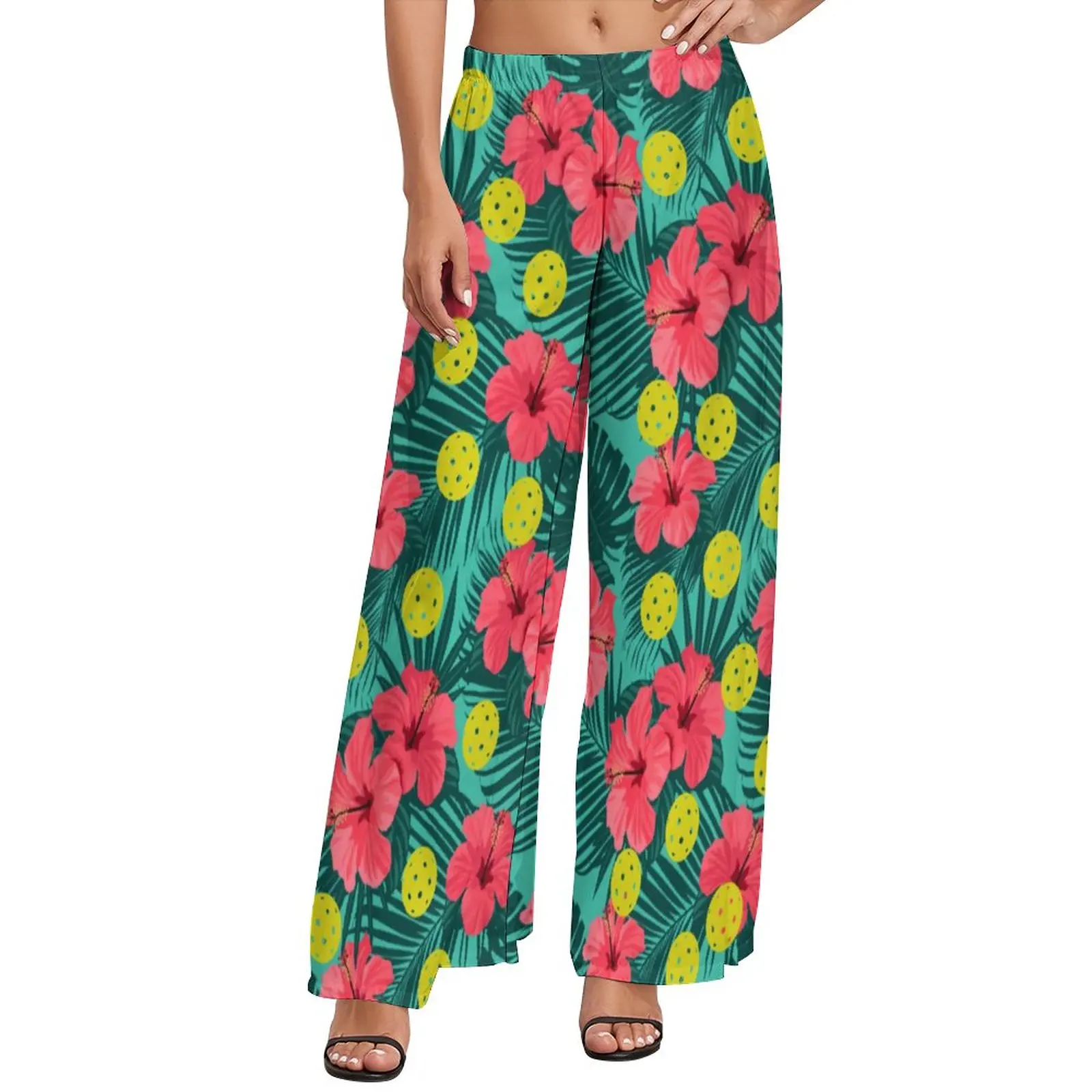 

Hibiscus Flower Pants Tropical Pickleball Tropical Aesthetic Straight Wide Leg Pants High Waisted Office Trousers 4XL 5XL 6XL