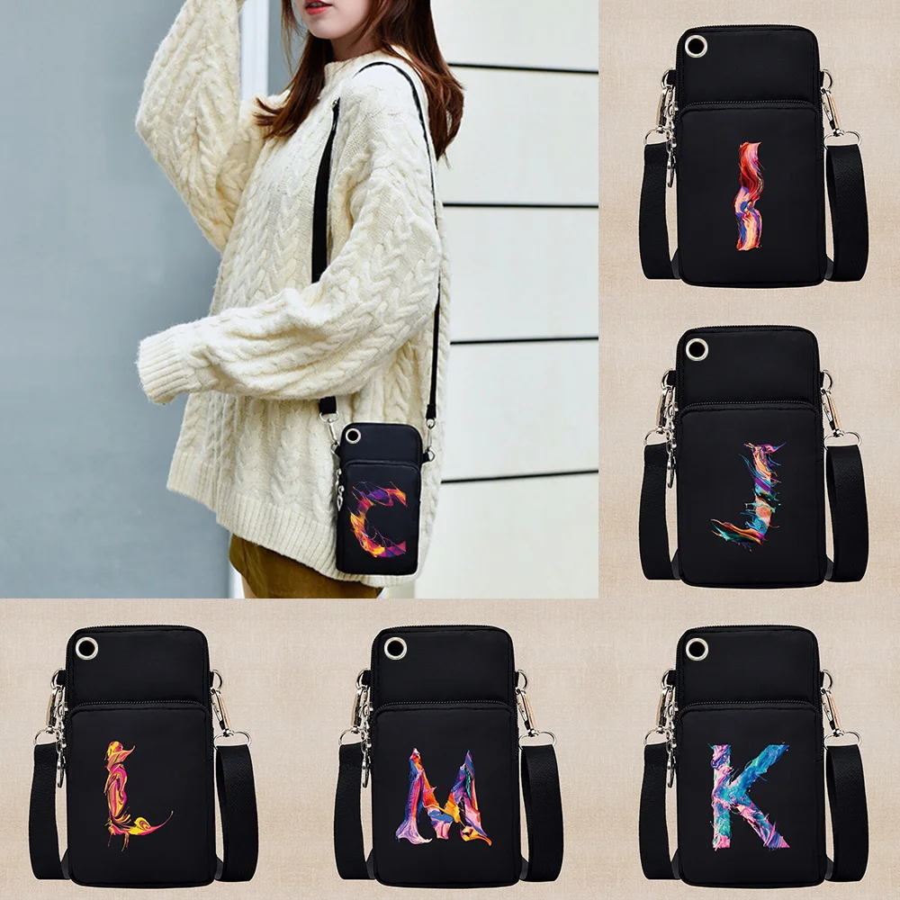 Universal Mobile Phone Bag for Samsung Case Paint Letter Name Pattern Outdoor Sport Arm Purse Shoulder Bag Women Phone Pouch