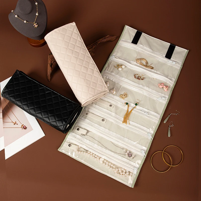 

Exquisite Trendy Ortable Travel Jewelry Storage Bag Zipper Bag Soft Modern Minimalist Style Solid Color Simple Gifts For Women