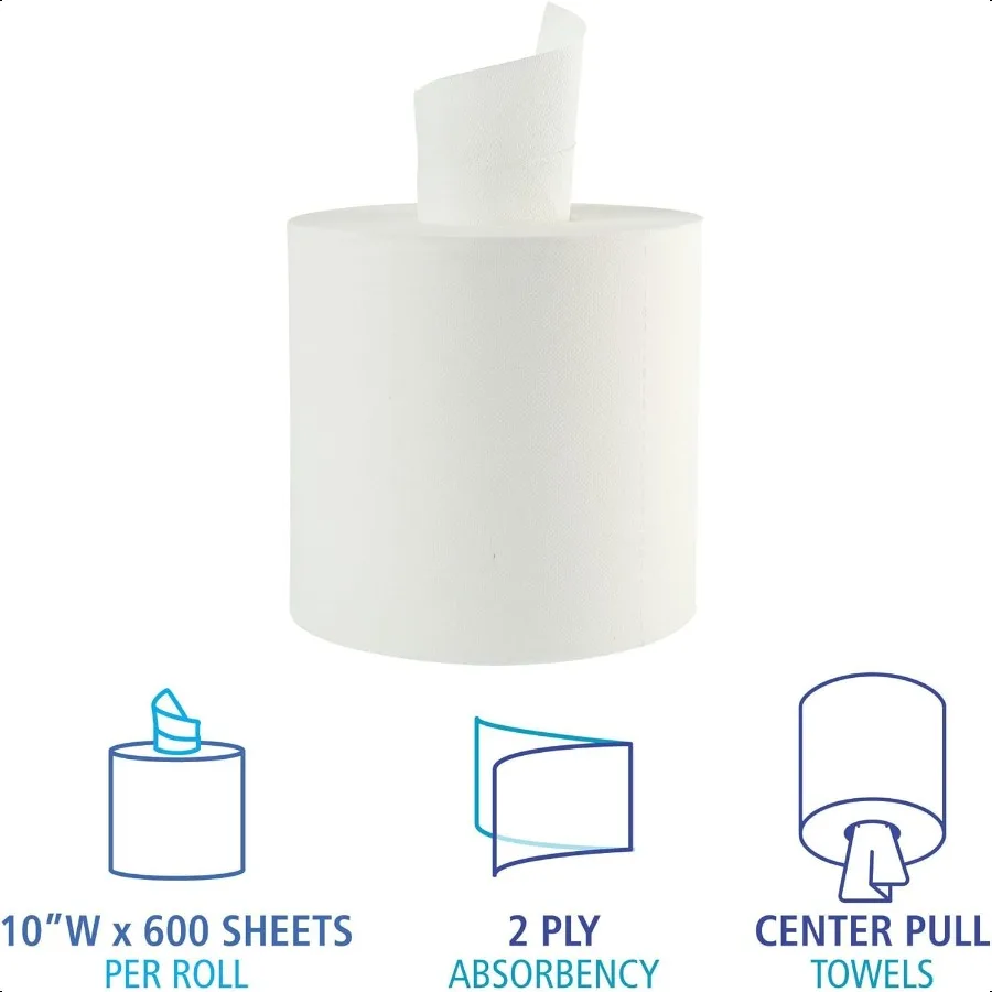 Boardwalk CenterPull Roll Toallas 2Ply 10w Blanco 600 Roll 6 Caja