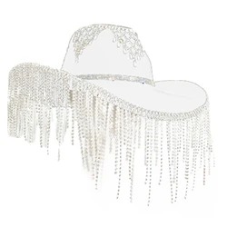 Rhinestones Tassels Hat for Women Teens Girl Breathable Wide Brim BeachSun Hat Music Festival Hat Bachelorette Party Cap