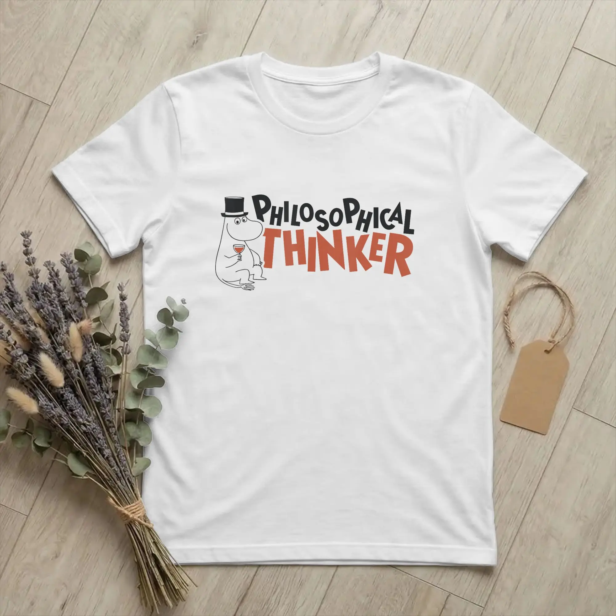 Moomings Moominpappa Philosophical Thinker Tshirts Unisex Cotton Tops Leisure O-neck Short Sleeve