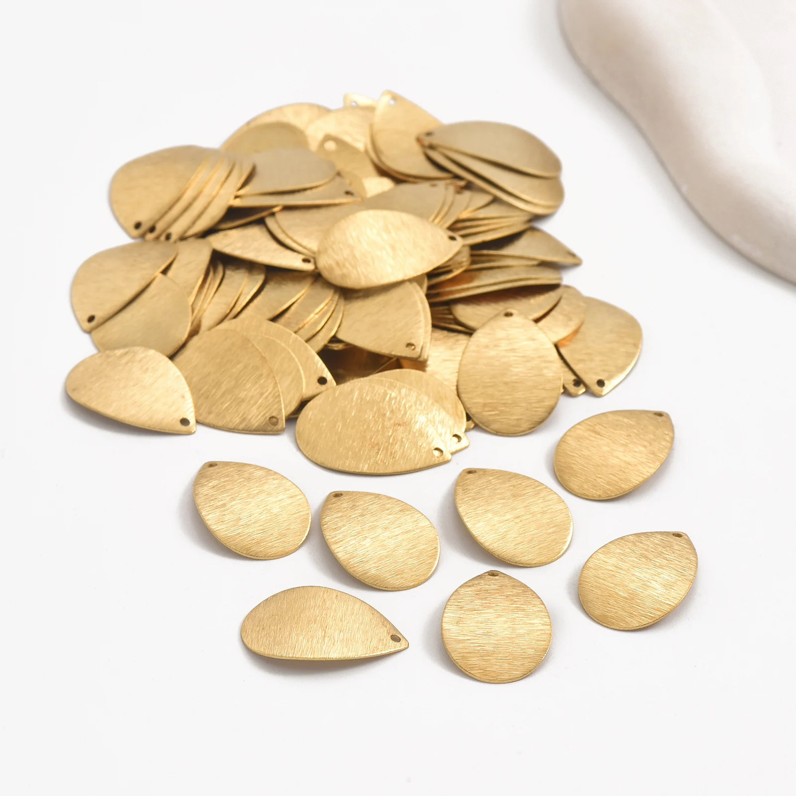 20pcs Original Brass Concave Single Hole Brushed Water Droplet Pendant, Used for DIY Production of Earring Necklace Accessories