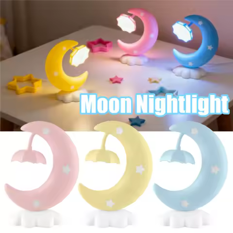 Star Moon Lamp with LED Light USB Rechargeable Night Light for Kids Nursery Bedroom Desk Decor Cute Star Moonlight Gift Idea