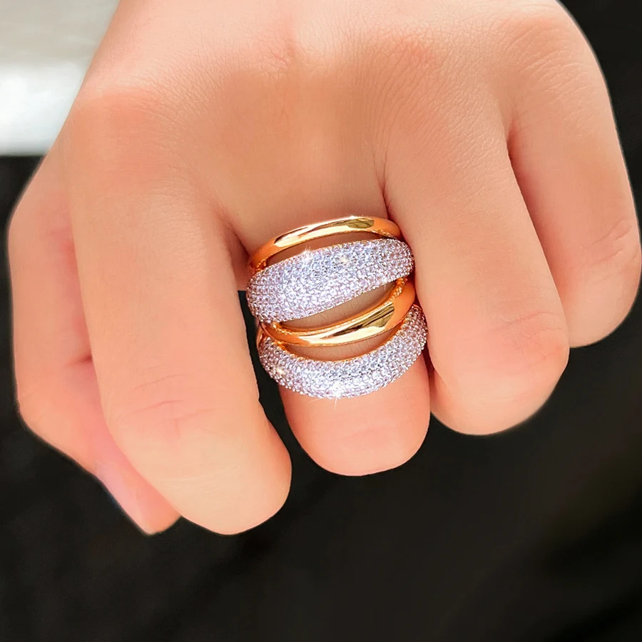 ThreeGraces أنيقة لامعة زركونيا متعدد الطبقات تصميم فاخر الزفاف حفل زفاف قابل للتعديل حجم خاتم للنساء R170 #1