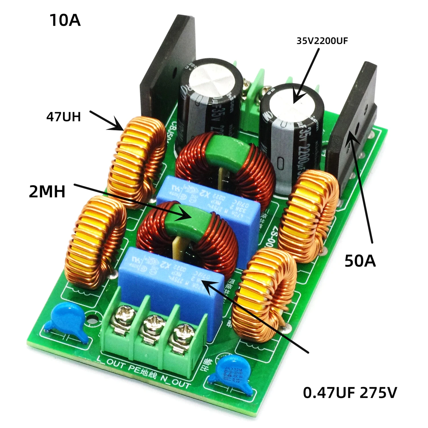 5-Stage AC EMI Power Filter with DC Blocking Common/Differential Mode Filtering AC 110V 220V 10A 15A for Audio Amplifier HiFi