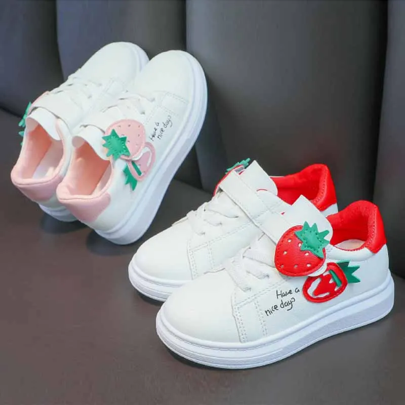 Children's Spring and Autumn Cute Strawberry Board Shoes Student Little White Shoes Girl's Leisure Sports Shoes Running Shoes