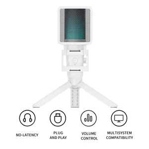 ZALSound USB Condenser Recording White Microphone RGB Streaming Mic for PC and MAC with Android Phone Adapter Headphone output 8 Main Sales White Microphone - №4