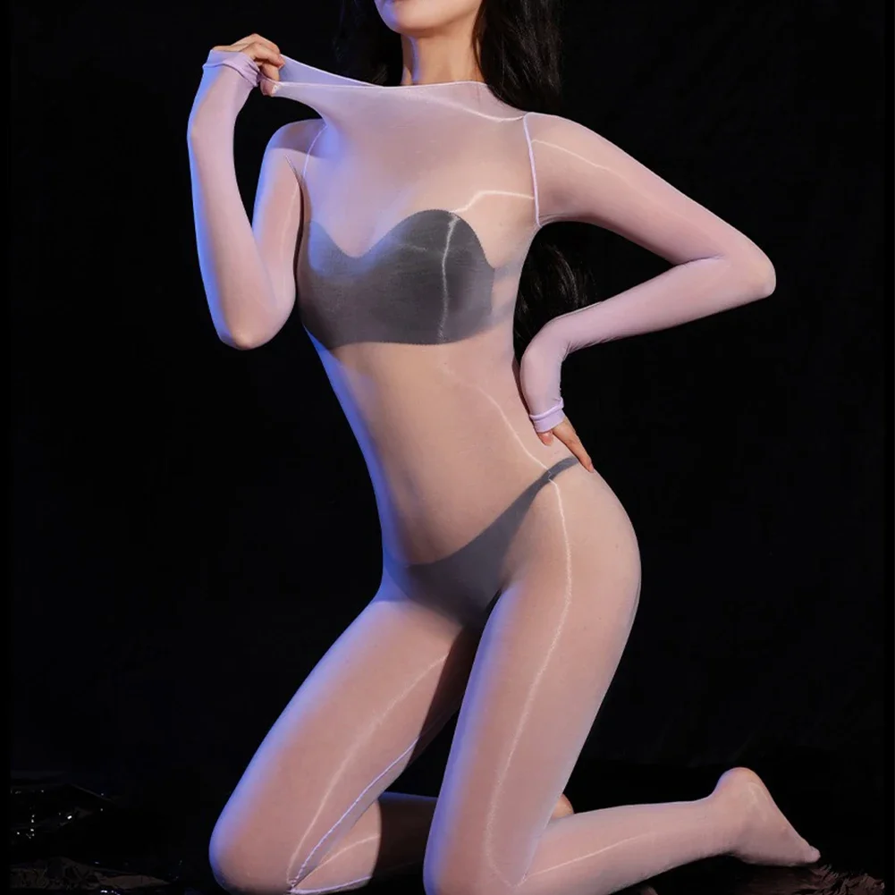 

Sexy Men Oil Shiny Sheer Tights Jumpsuit Super Elastic Full Body Breathable Stockings Man Elastic Bodysuit See Through Underwear