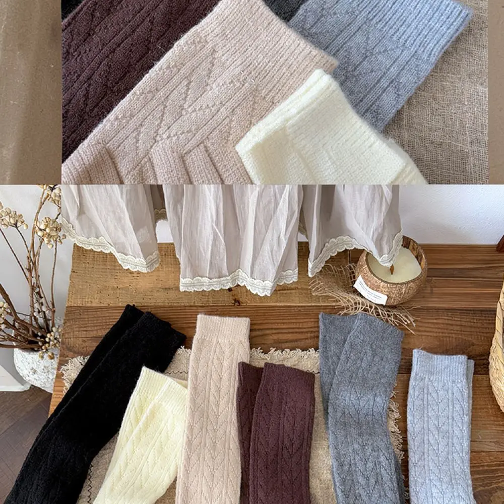 Winter Thick Warm Wool Socks Women Vintage Hollow Knit Mid Tube Hosiery Solid Color Casual Boot Stockings Soft Fashion Wear