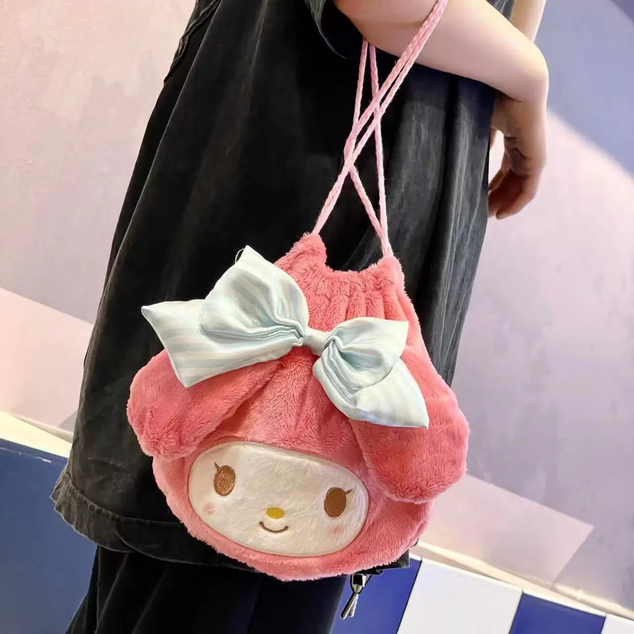 Japanese Style My Melody Drawstring Bag Kawaii Anime Cosmetics Storage Bag My Sweet Piano Plush Bag Coin Purse Xmas Gifts Girl