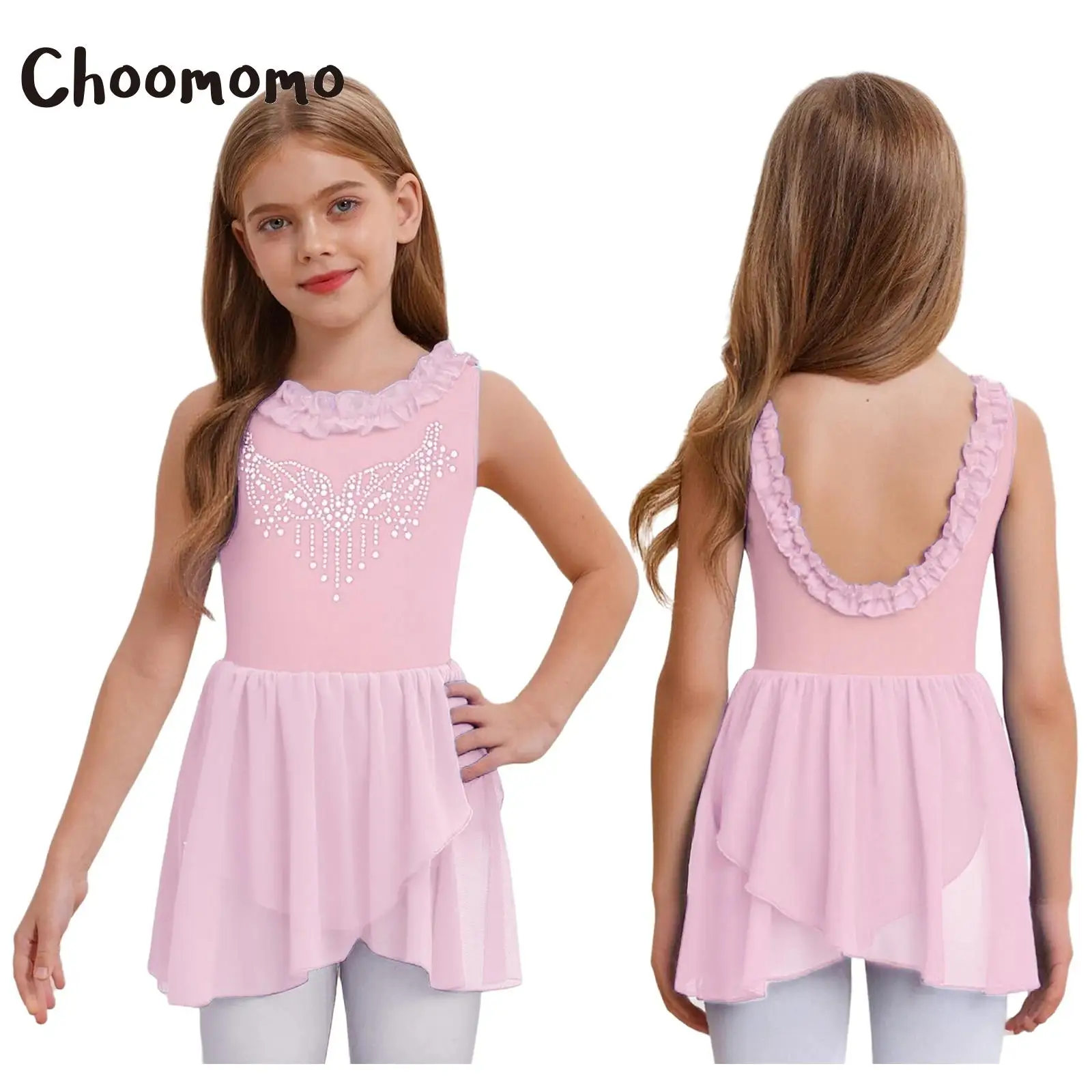 

Kids Girls Ballet Leotard Dress Ruffled Collar Stage Performance Costumes with Elegant Ruffled Neckline for Performance Show