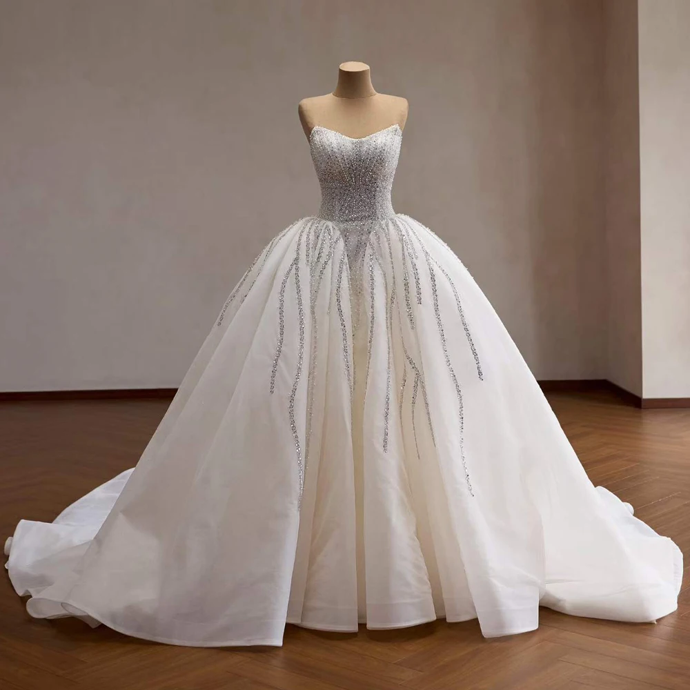 Bridal Dress 2026 Sequined Beading Rhinestone Pearl Sweetheart Sleeveless Zipper Wedding Bridal Dress
