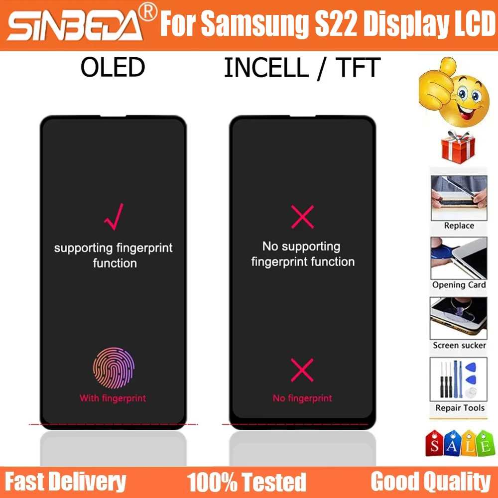 With Fingerprints OLED Replacement For Samsung S22 LCD Display Touch Screen Digitizer Assembly TFT For S22 lcd No fingerprints