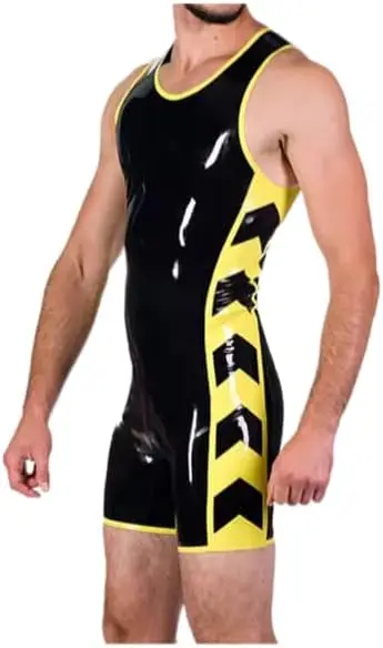 

Men's Handmade Latex Bodysuit Rubber Bodysuit Sleeveless with Crotch Zipper