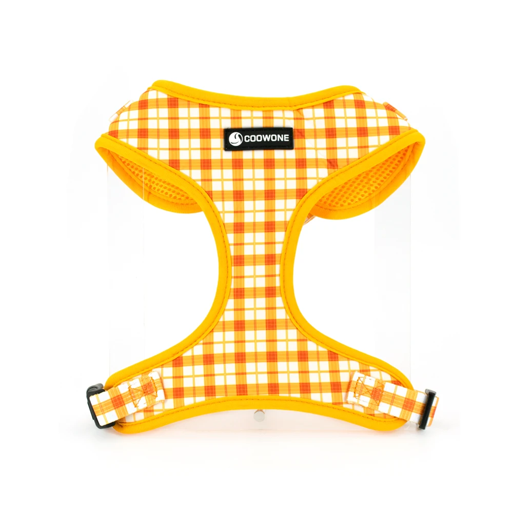 Collarlogo Adjustable Pet Dog Collar Durable Soft Creative Yellow White Plaid Design Leash Neoprene Harness Poop Bag Dispenser