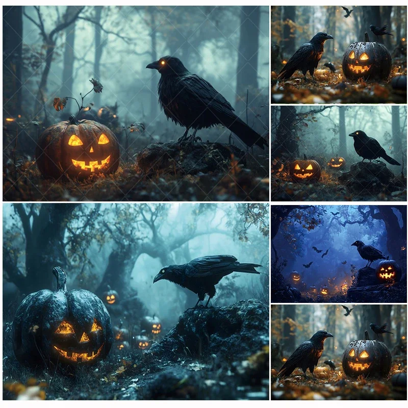 

Halloween Backdrop Scary Forest Pumpkin Crow Graveyard Halloween Moon Night Castle Kids Family Portrait Photography Background