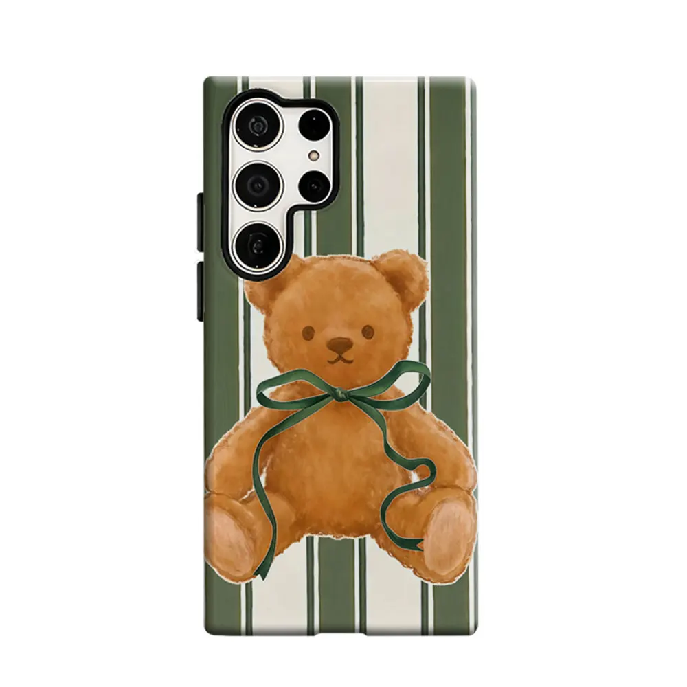 CaseLumi Phone Case For Samsung Galaxy S25 S24 S23 Ultra Plus HD Hard Striped Teddy Double Layer Cover Film Shell